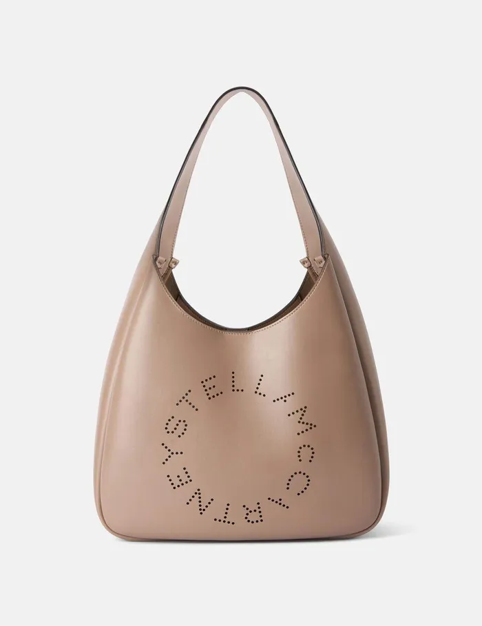 Stella McCartney Tote Bags Women Logo Slouchy Hobo Tote Bag Taupe Brown