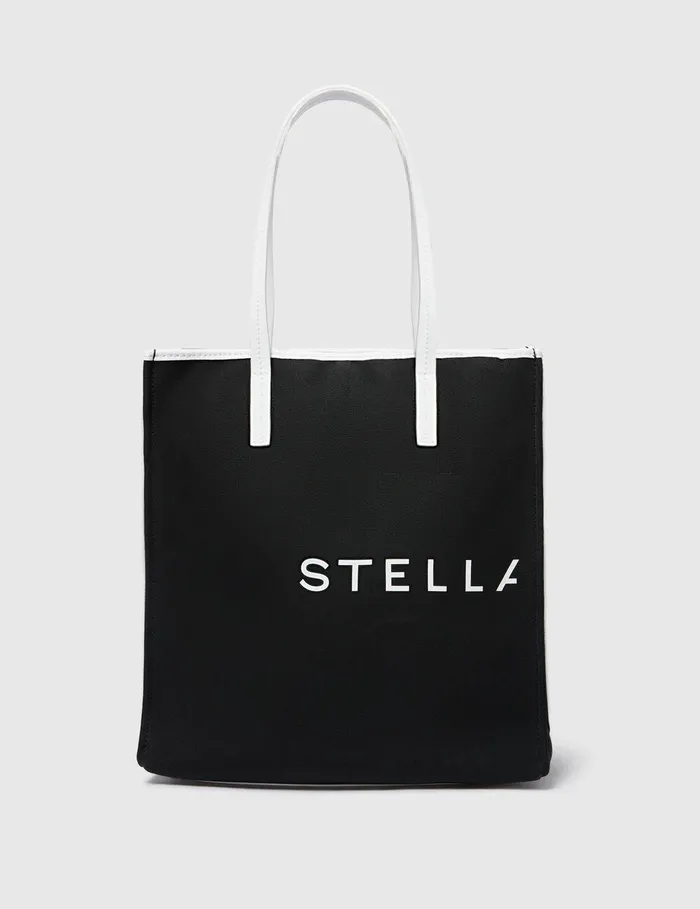 Stella McCartney Tote Bags Women SMC Bananatex Large Tote Bag Black And White Stella McCartney Tote Bags Women SMC Bananatex Large Tote Bag Black And White