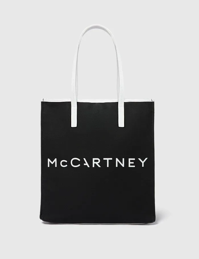 Stella McCartney Tote Bags Women SMC Bananatex Large Tote Bag Black And White Stella McCartney Tote Bags Women SMC Bananatex Large Tote Bag Black And White