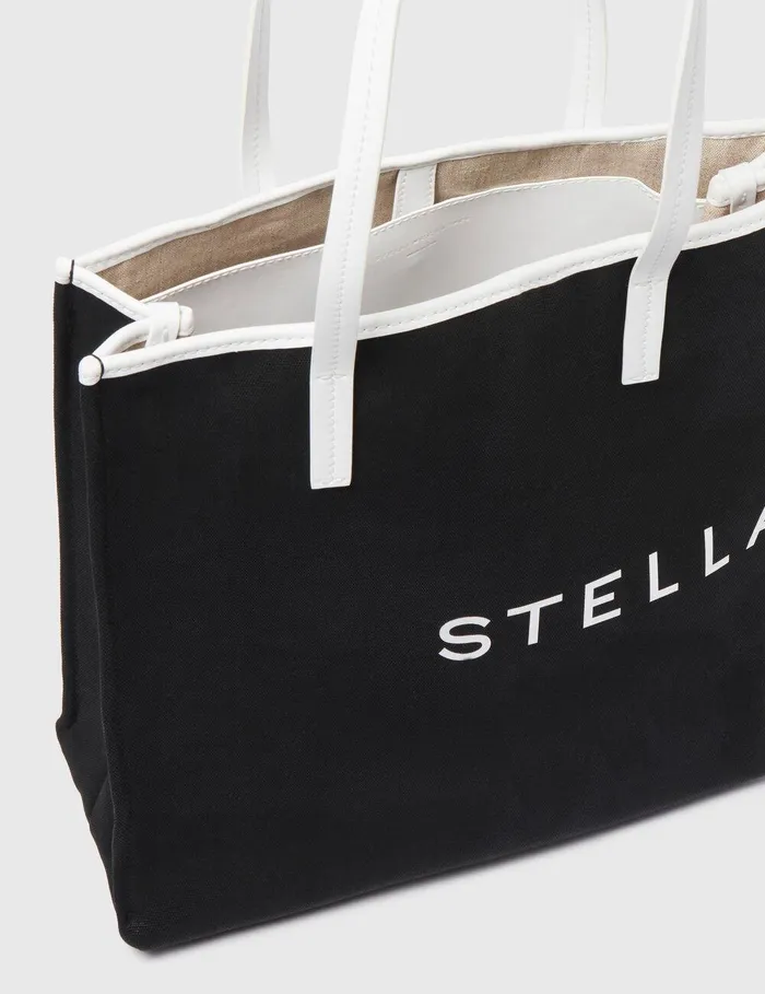 Stella McCartney Tote Bags Women SMC Bananatex Large Tote Bag Black And White Stella McCartney Tote Bags Women SMC Bananatex Large Tote Bag Black And White