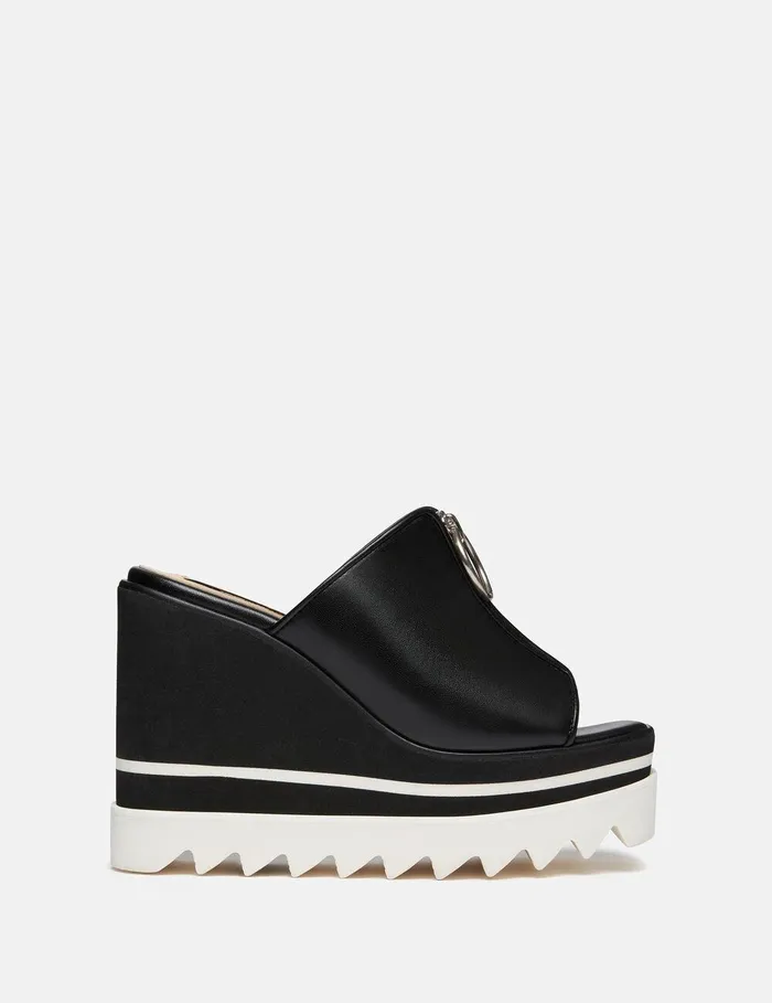 Stella McCartney Wedges Women SneakElyse Zip Slide Wedge Sandals Black