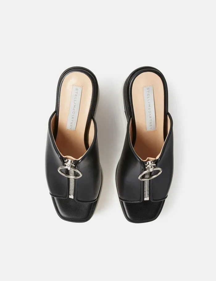 Stella McCartney Wedges Women SneakElyse Zip Slide Wedge Sandals Black Stella McCartney Wedges Women SneakElyse Zip Slide Wedge Sandals Black