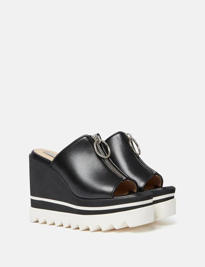 Stella McCartney Wedges Women SneakElyse Zip Slide Wedge Sandals Black Stella McCartney Wedges Women SneakElyse Zip Slide Wedge Sandals Black