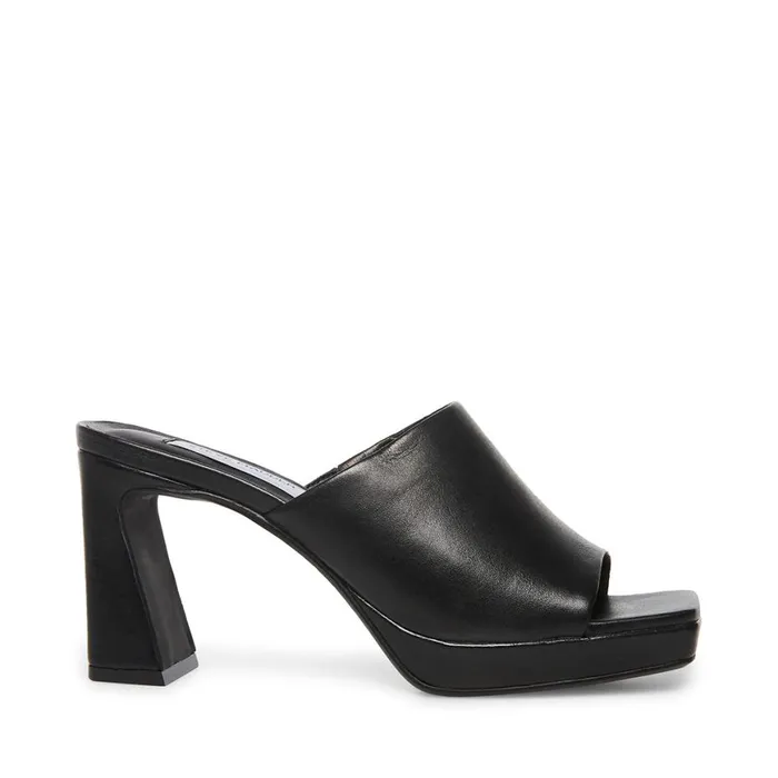 Steve Madden Dedicate Black Leather Womens Mules