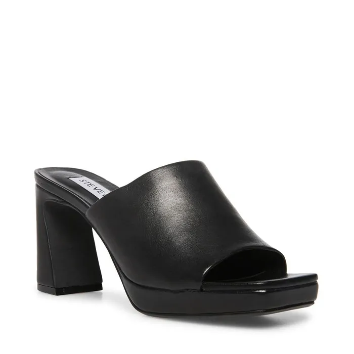 Steve Madden Dedicate Black Leather Womens Mules Steve Madden Dedicate Black Leather Womens Mules