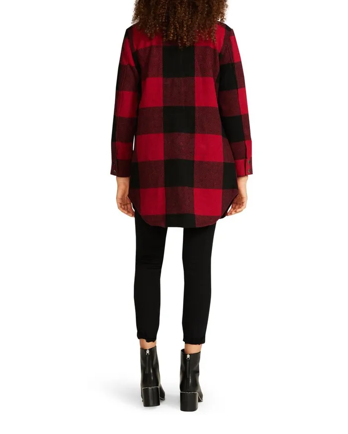 Steve Madden Eldridge Plaid Coat Red Womens Jackets and Coats