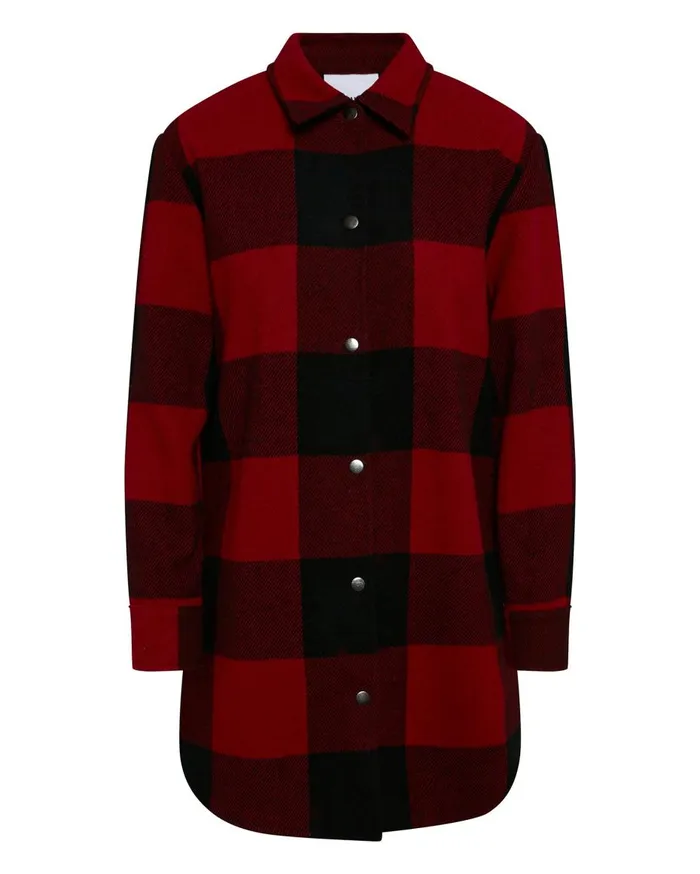 Steve Madden Eldridge Plaid Coat Red Womens Jackets and Coats