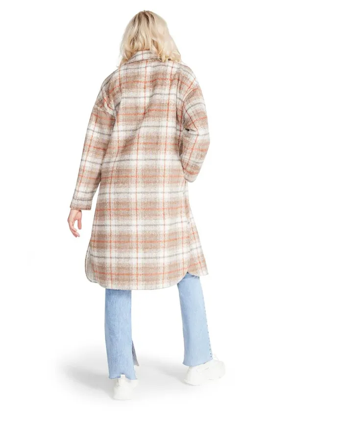 Steve Madden Long Plaid Coat Taupe Womens Jackets and Coats Steve Madden Long Plaid Coat Taupe Womens Jackets and Coats