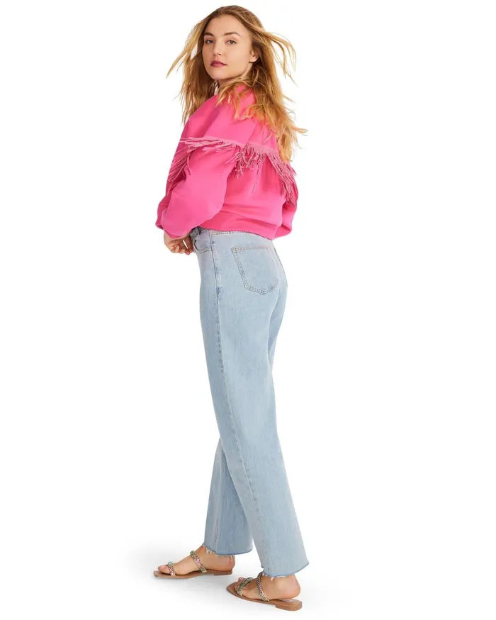 Steve Madden Rhinestone Fringe Crew Neck Hot Pink Womens Tops