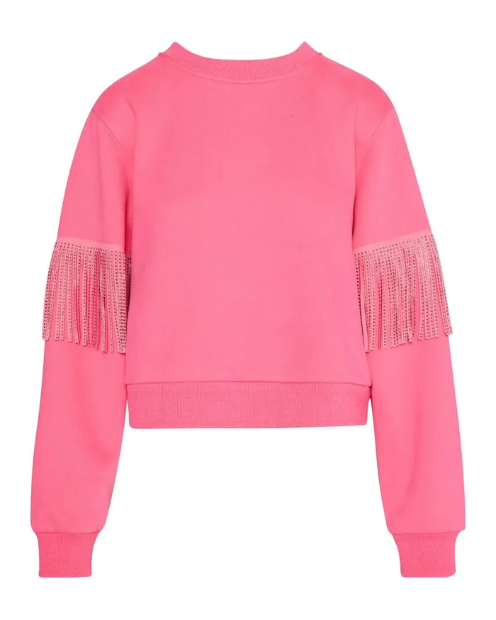 Steve Madden Rhinestone Fringe Crew Neck Hot Pink Womens Tops