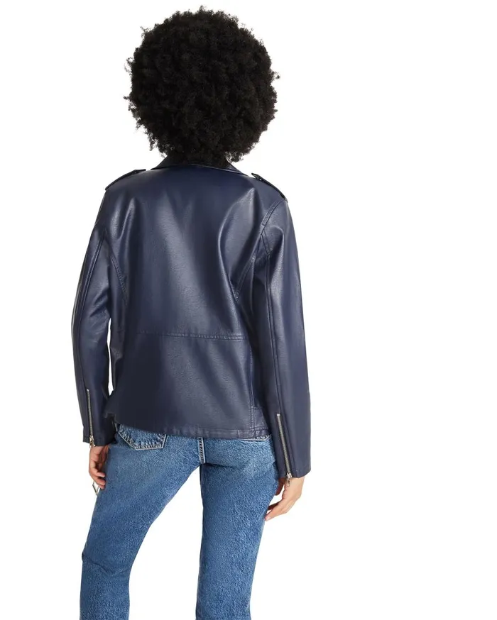 Steve Madden Vegan Leather Jacket Navy Womens Jackets and Coats Steve Madden Vegan Leather Jacket Navy Womens Jackets and Coats
