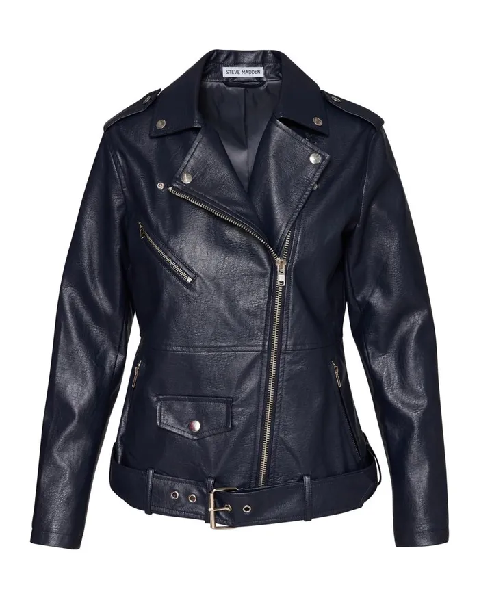 Steve Madden Vegan Leather Jacket Navy Womens Jackets and Coats Steve Madden Vegan Leather Jacket Navy Womens Jackets and Coats