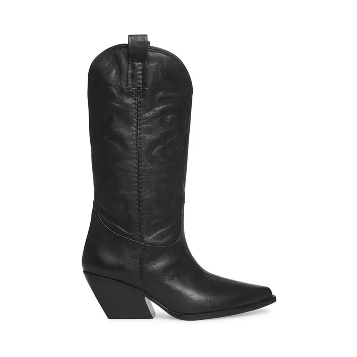 Steve Madden West Black Leather Womens Boots