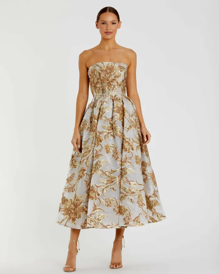 Strapless Brocade Midi Dress with Pockets Bronze Women Best Sellers Mac Duggal Strapless Brocade Midi Dress with Pockets Bronze Women Best Sellers Mac Duggal