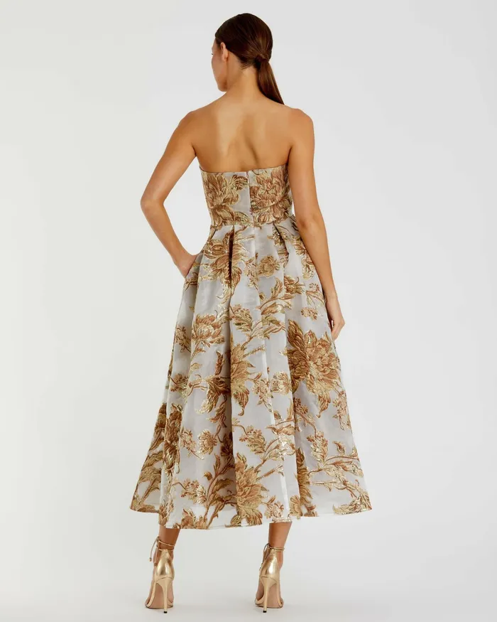 Strapless Brocade Midi Dress with Pockets Bronze Women Best Sellers Mac Duggal Strapless Brocade Midi Dress with Pockets Bronze Women Best Sellers Mac Duggal