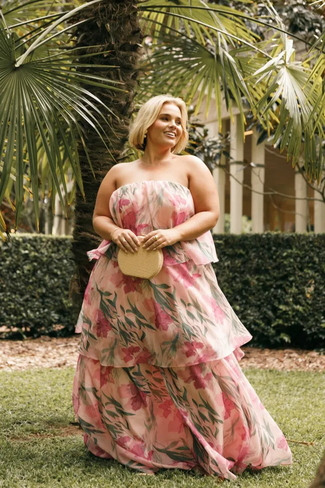 Strapless Dresses Women Petal and Pup Bloom Strapless Maxi Dress Pink Floral
