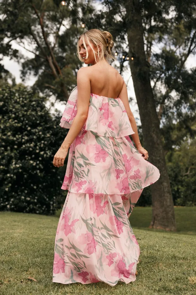 Strapless Dresses Women Petal and Pup Bloom Strapless Maxi Dress Pink Floral