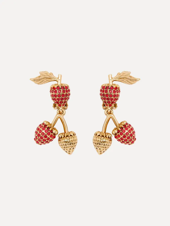 Strawberry ClipOn Earrings Red Women Oscar De La Renta Earrings