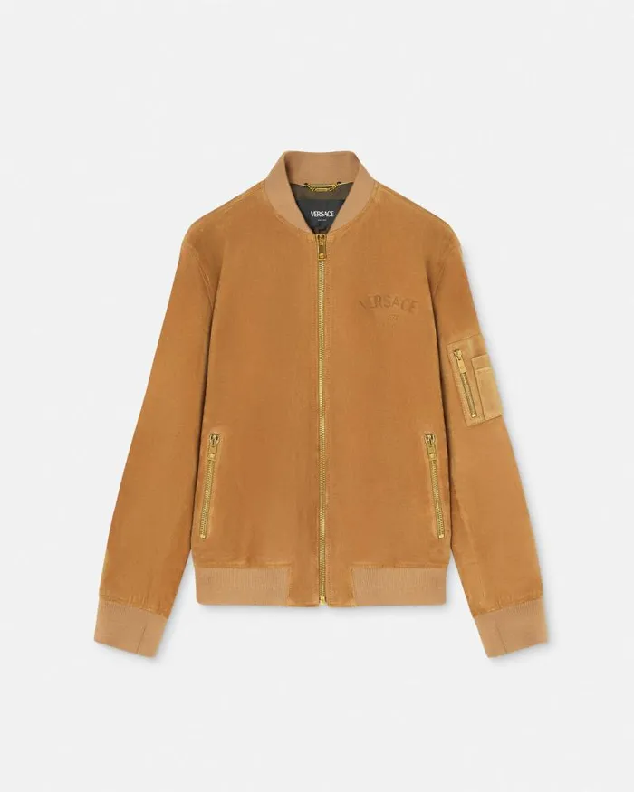 Suede Bomber Jacket Brown Men Versace Jackets and Coats