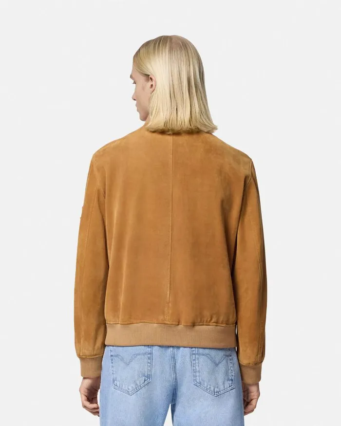 Suede Bomber Jacket Brown Men Versace Jackets and Coats