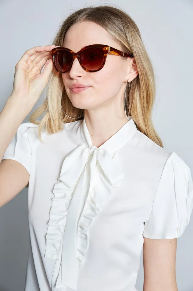 Sunglasses Women Elie Tahari Cat Eye Acetate Sunglasses Blonde Horn Cream
