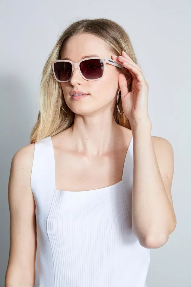 Sunglasses Women Elie Tahari Classic Rectangle Sunglasses Milky PinkPearl