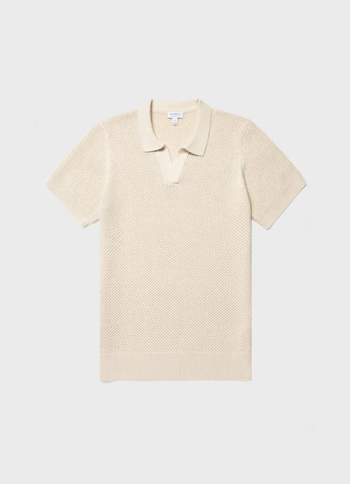 Sunspel X MR PORTER Mesh Knit Polo Ecru Men SUNSPEL Knitwear