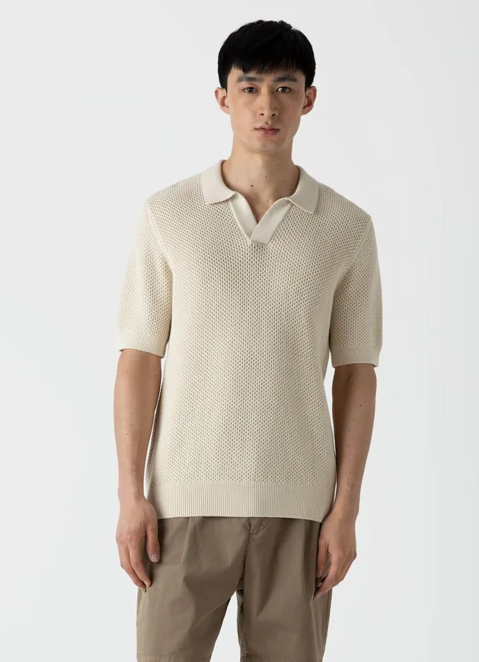 Sunspel X MR PORTER Mesh Knit Polo Ecru Men SUNSPEL Knitwear