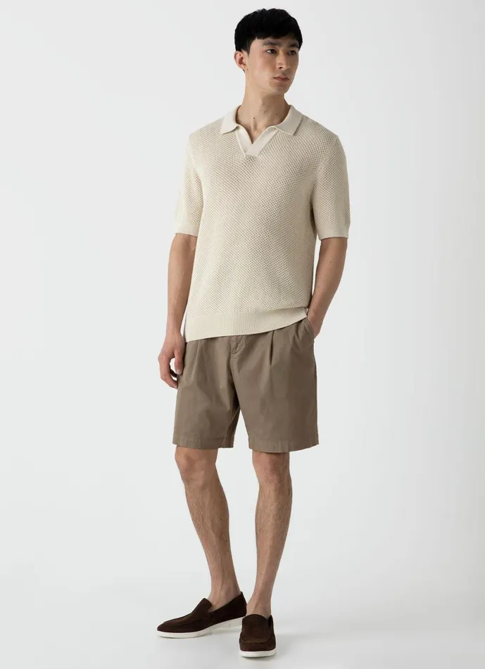 Sunspel X MR PORTER Mesh Knit Polo Ecru Men SUNSPEL Knitwear