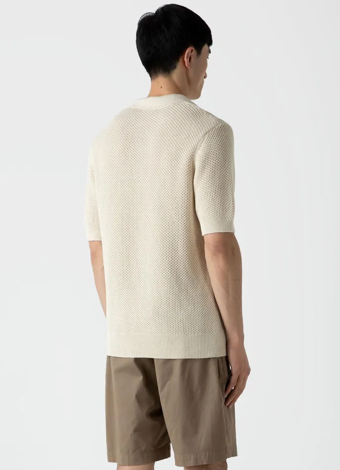Sunspel X MR PORTER Mesh Knit Polo Ecru Men SUNSPEL Knitwear