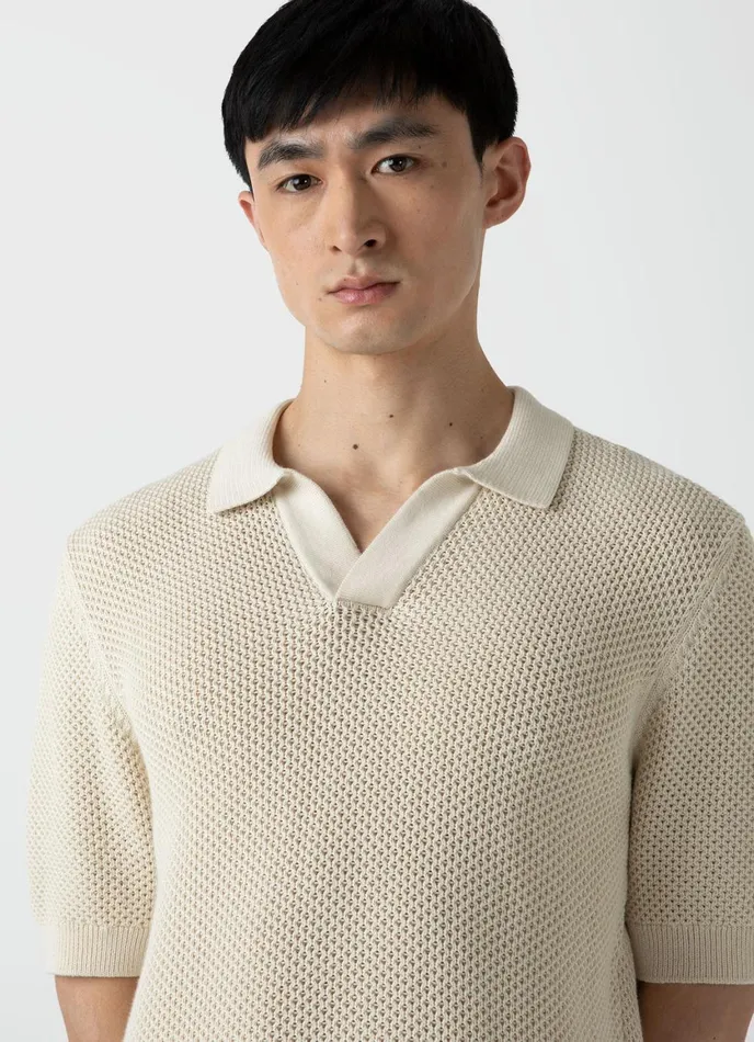 Sunspel X MR PORTER Mesh Knit Polo Ecru Men SUNSPEL Knitwear