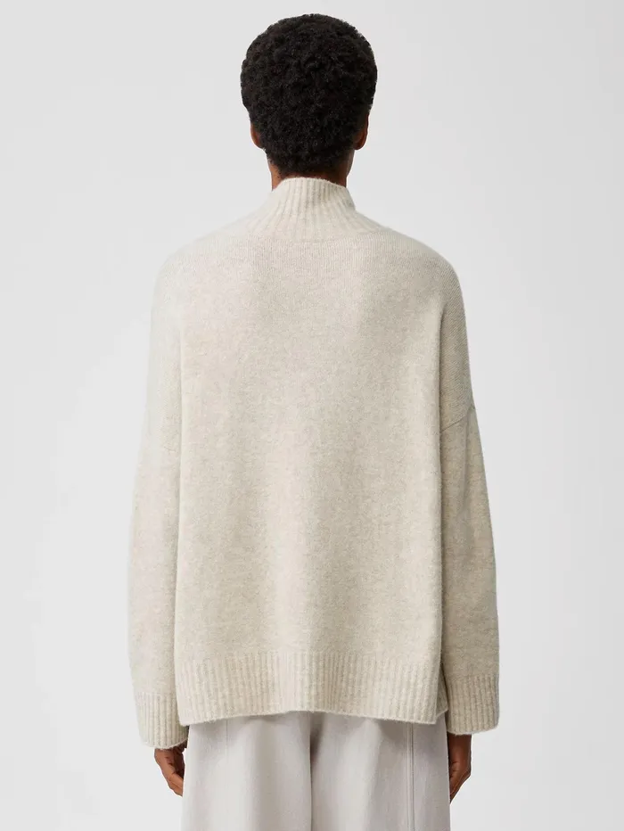 Sweaters and Cardigans Women Eileen Fisher Cashmere Silk Bliss Turtleneck BoxTop Maple Oat