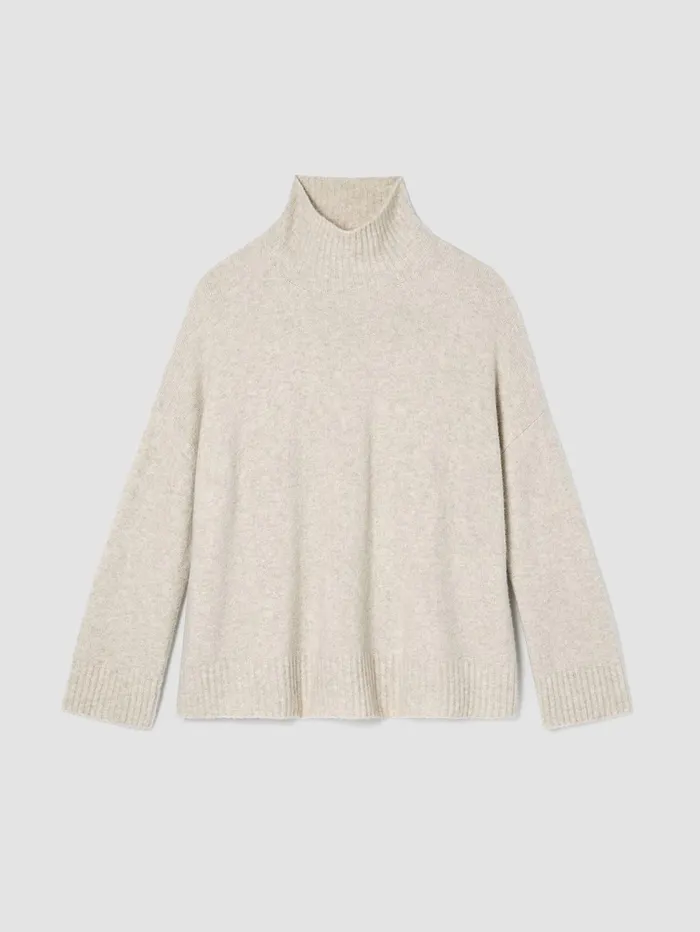 Sweaters and Cardigans Women Eileen Fisher Cashmere Silk Bliss Turtleneck BoxTop Maple Oat