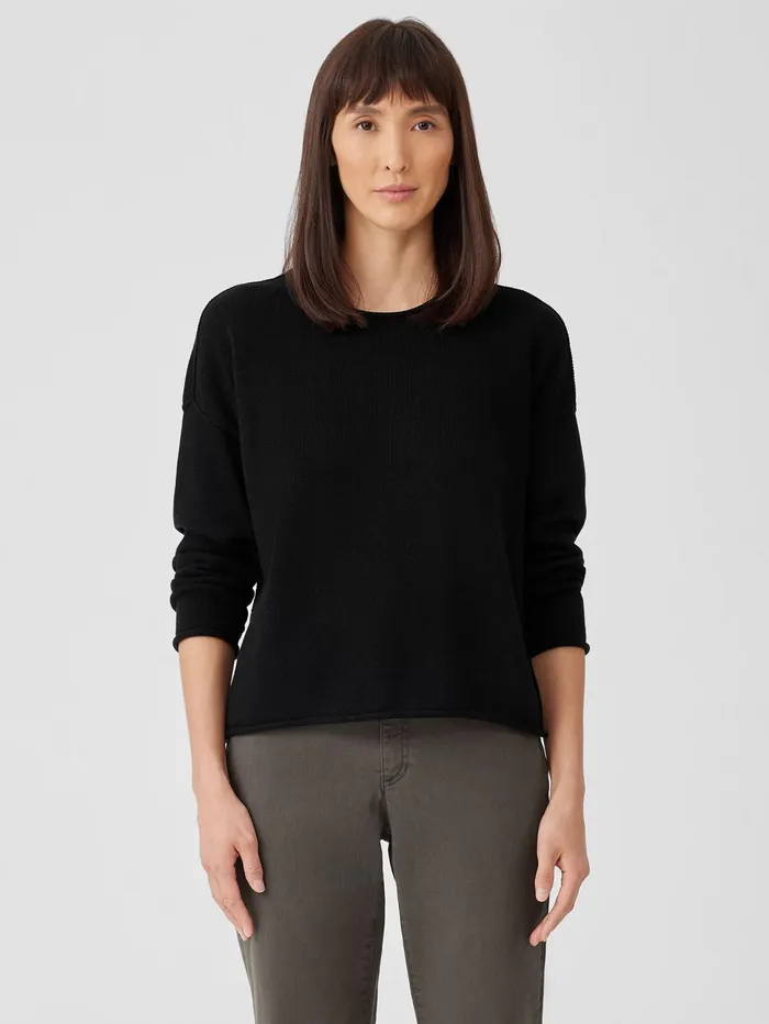 Sweaters and Cardigans Women Eileen Fisher Peruvian Cotton Blend Crew Neck Top Black Sweaters and Cardigans Women Eileen Fisher Peruvian Cotton Blend Crew Neck Top Black