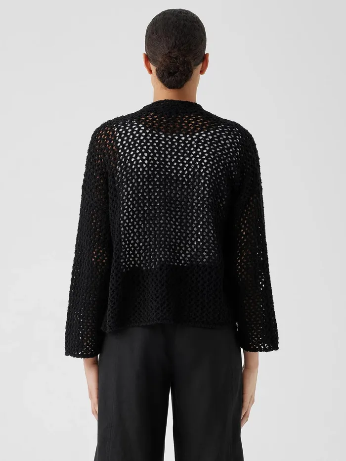 Sweaters and Cardigans Women Eileen Fisher Peruvian Organic Cotton BoucleHigh Collar Cardigan Black