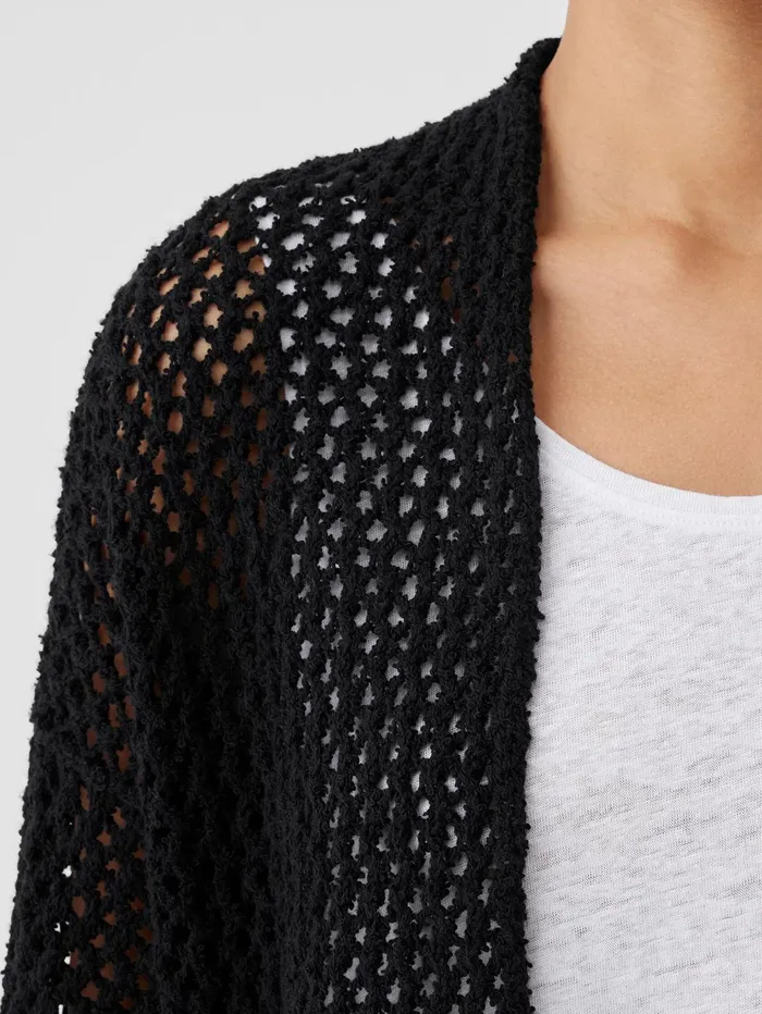 Sweaters and Cardigans Women Eileen Fisher Peruvian Organic Cotton BoucleHigh Collar Cardigan Black