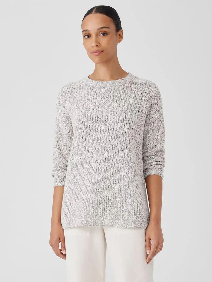 Sweaters and Cardigans Women Eileen Fisher Peruvian Organic Cotton Crimp Crew Neck Long Top Sea Salt Sweaters and Cardigans Women Eileen Fisher Peruvian Organic Cotton Crimp Crew Neck Long Top Sea Salt