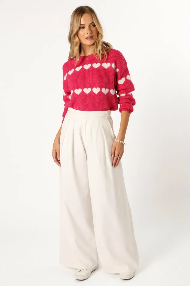 Sweaters Petal and Pup Women Dakotah Heart Stripe Knit Sweater Fuchsia White