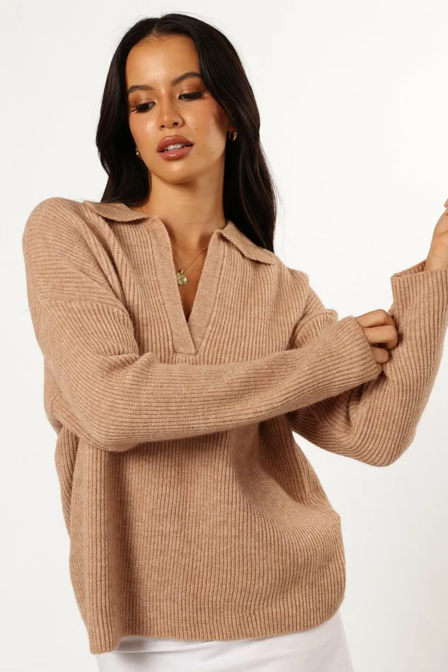 Sweaters Petal and Pup Women Zala Vneck Collar Knit Sweater Mocha