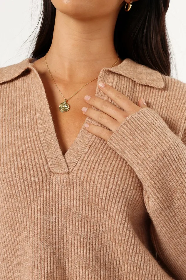 Sweaters Petal and Pup Women Zala Vneck Collar Knit Sweater Mocha