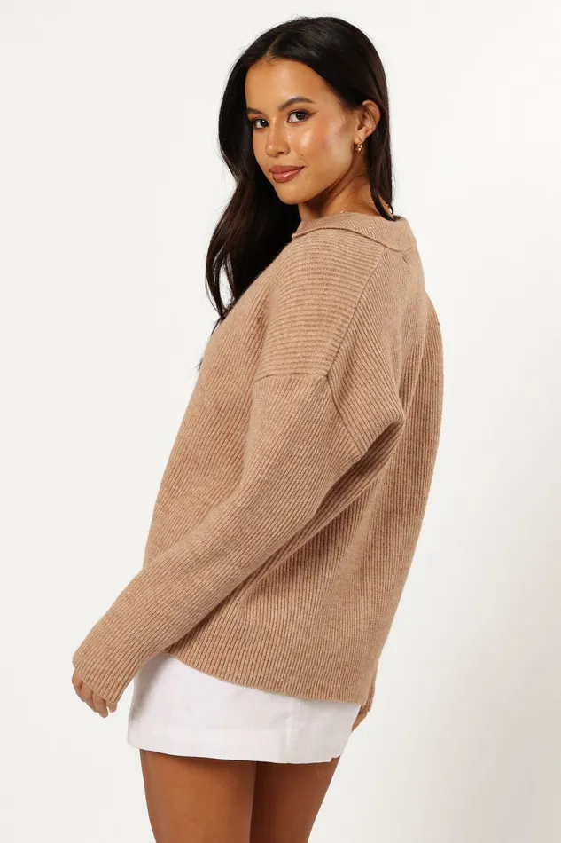 Sweaters Petal and Pup Women Zala Vneck Collar Knit Sweater Mocha