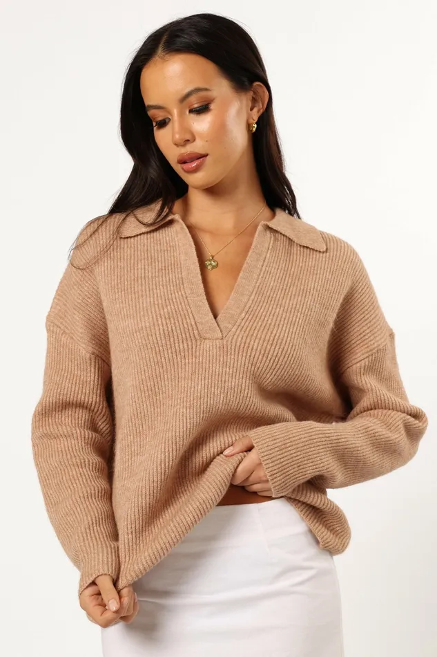 Sweaters Petal and Pup Women Zala Vneck Collar Knit Sweater Mocha