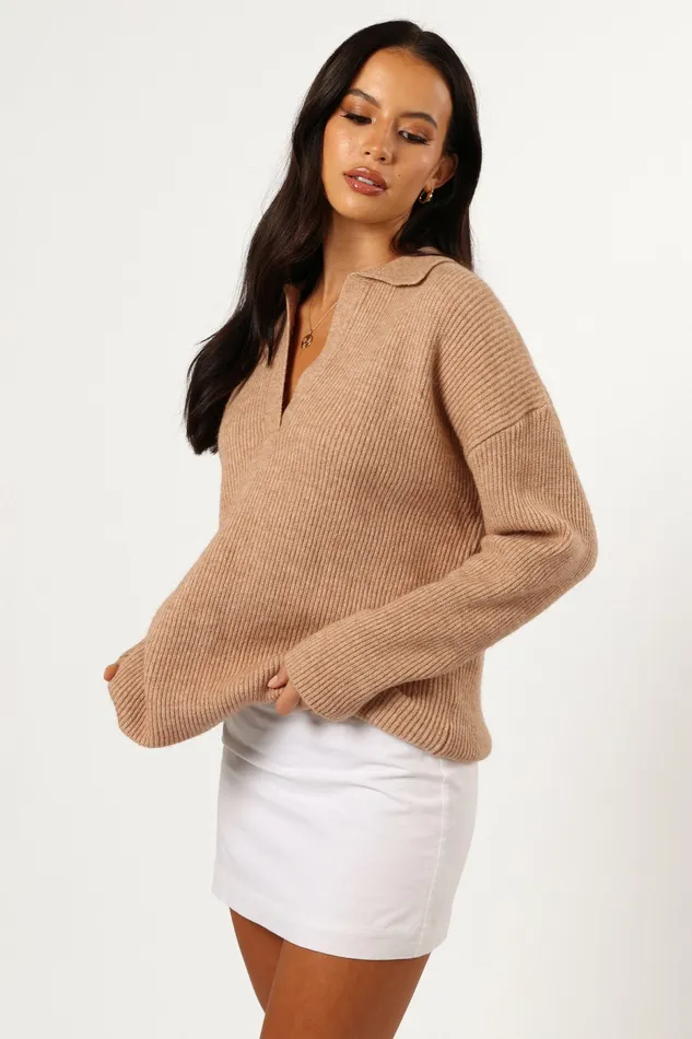 Sweaters Petal and Pup Women Zala Vneck Collar Knit Sweater Mocha