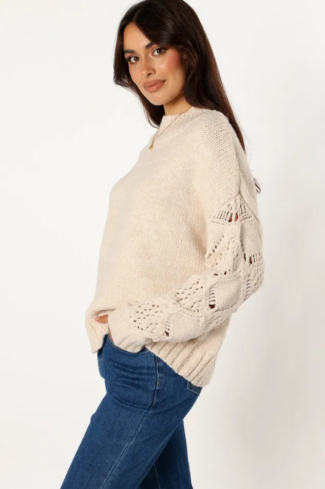 Sweaters Rebekah Crochet Sleeve Knit Sweater Cream 8211 Petal and Pup Women