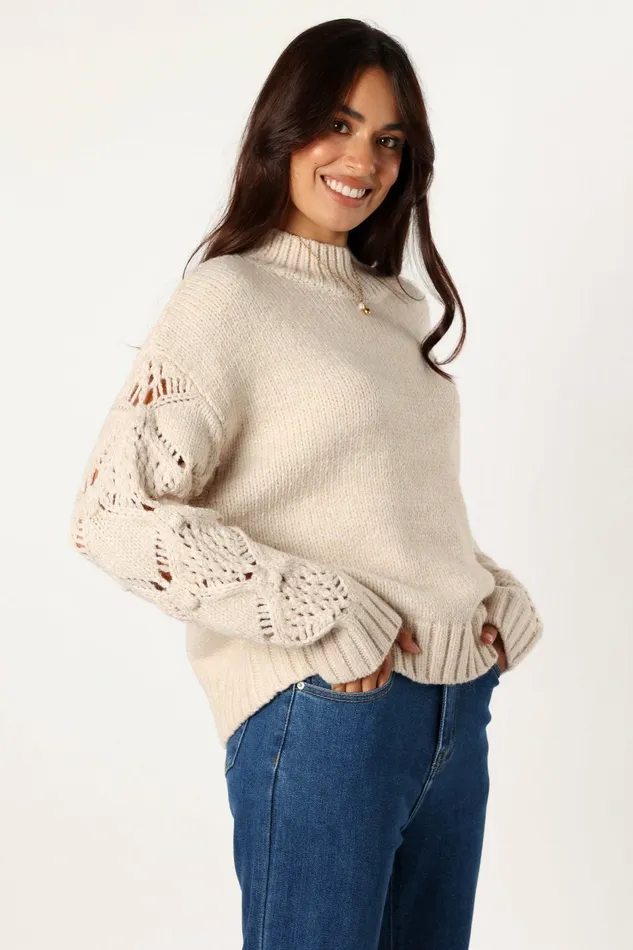Sweaters Rebekah Crochet Sleeve Knit Sweater Cream 8211 Petal and Pup Women