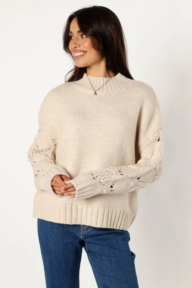 Sweaters Rebekah Crochet Sleeve Knit Sweater Cream 8211 Petal and Pup Women