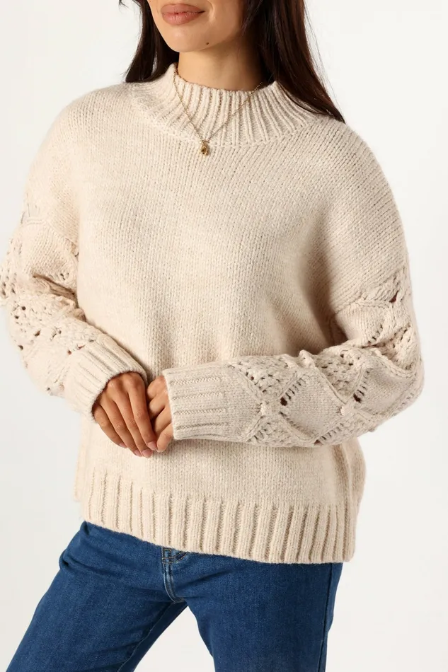 Sweaters Rebekah Crochet Sleeve Knit Sweater Cream 8211 Petal and Pup Women