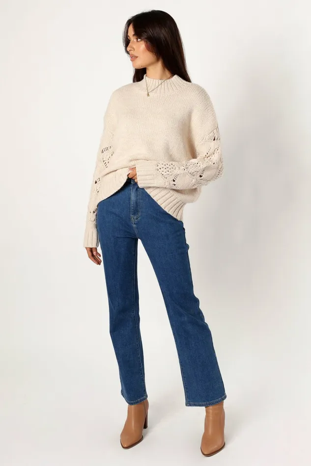 Sweaters Rebekah Crochet Sleeve Knit Sweater Cream 8211 Petal and Pup Women
