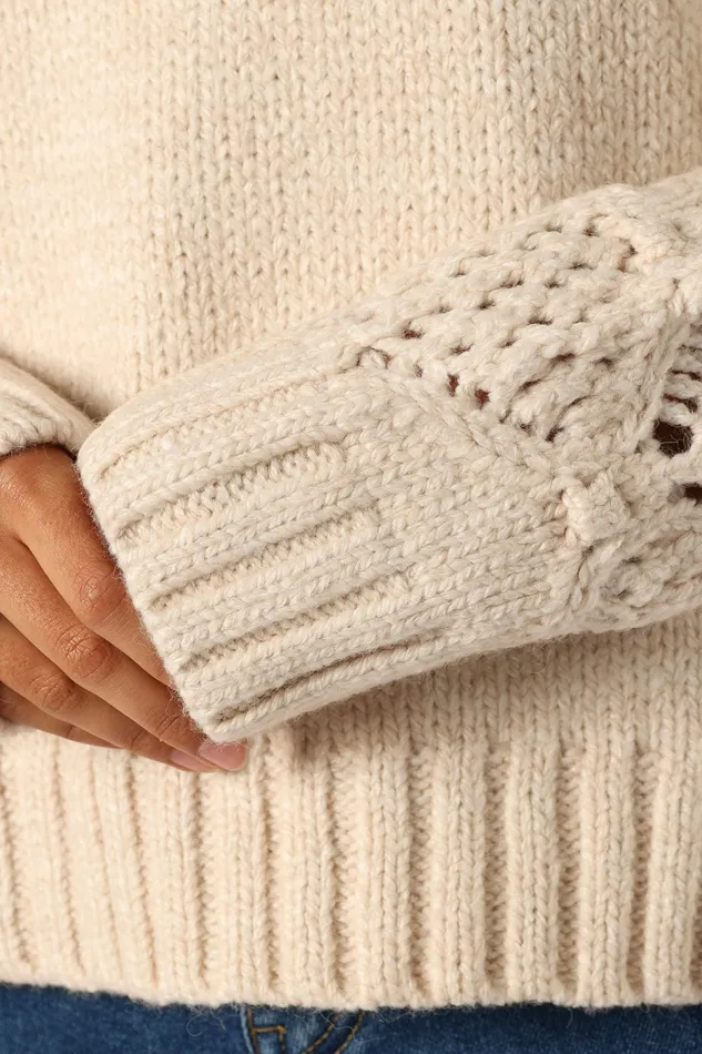 Sweaters Rebekah Crochet Sleeve Knit Sweater Cream 8211 Petal and Pup Women