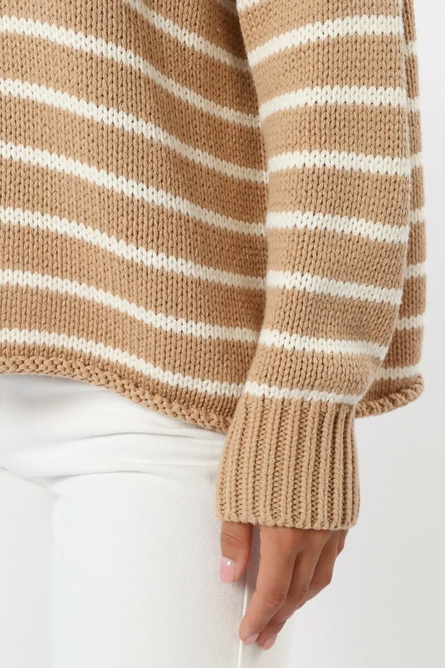 Sweaters Tenzie Stripe Knit Sweater Mocha Cream 8211 Petal and Pup Women